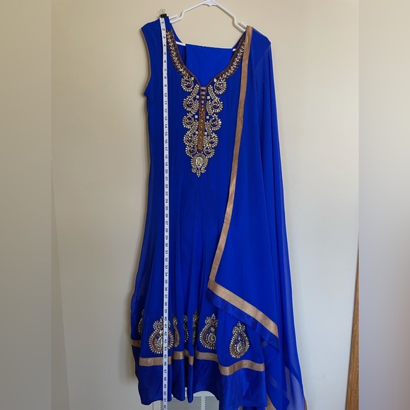 Blue Indian Salwar Suit with Matching Churidaar Pants and Dupatta - Picture 1 of 5